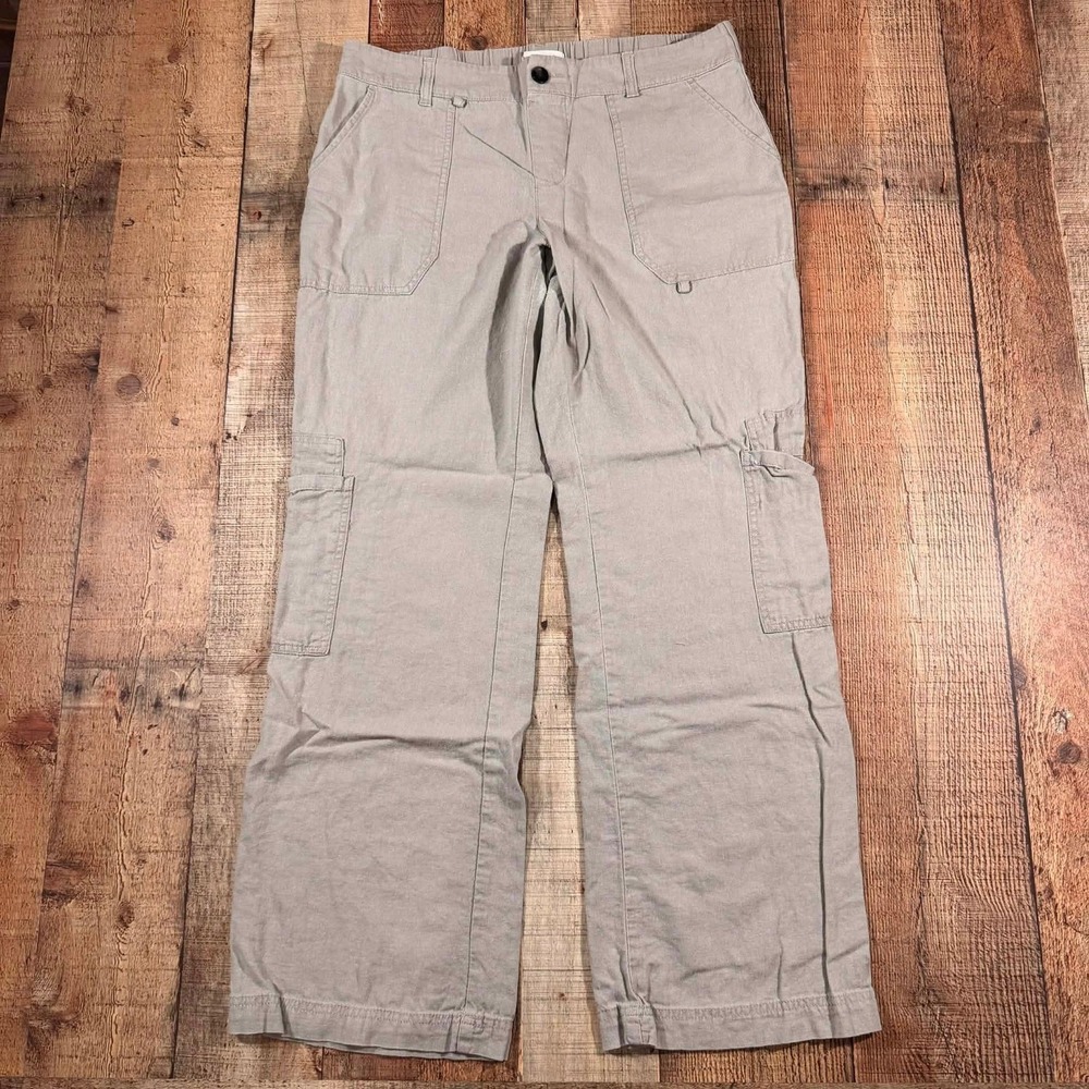 Happily Grey Linen Blend Cargo Pants Medium Khaki Wide Leg Utility Trouser Cargo